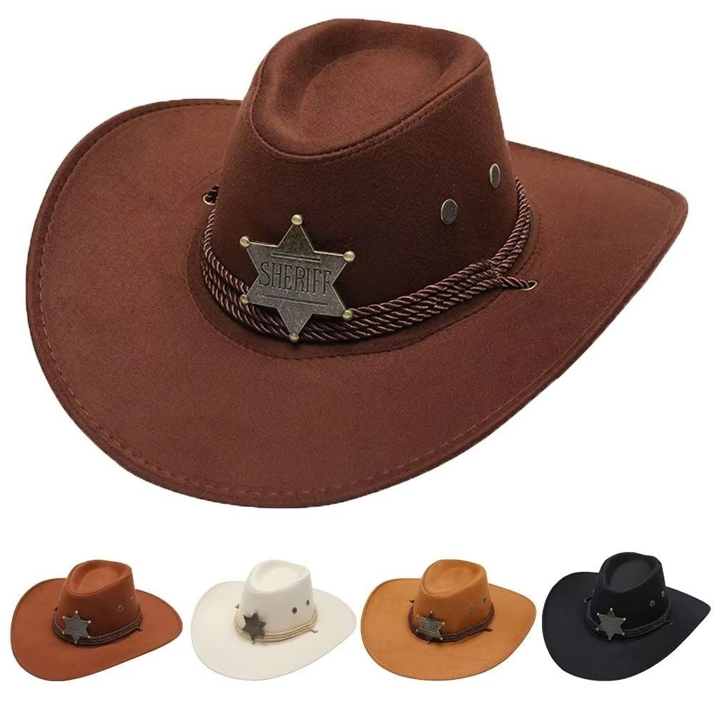 Chapéu Unissex de Cowboy para Praia em Camurça Sintética Aba Larga Proteção Solar Chapéu de Festa Cosplay Chapéu de Jazz Cor Sólida Respirável