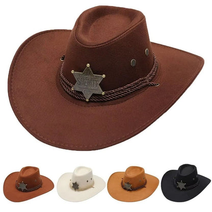 Chapéu Unissex de Cowboy para Praia em Camurça Sintética Aba Larga Proteção Solar Chapéu de Festa Cosplay Chapéu de Jazz Cor Sólida Respirável