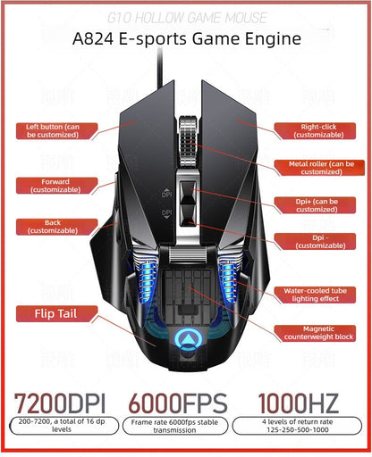 G10 Wired Mechanical Mouse RGB Backlit 200-7200DPI 6000FPS Macro Programming Gaming Mouse with Anti Interference Magnetic Ring