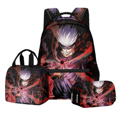 Anime Estampa Digital Jujutsu Kaisen Conjunto Escolar Mochila Grande Capacidade Lancheira Estojo de Lápis 2 Camadas 3 Peças Presente para Menino