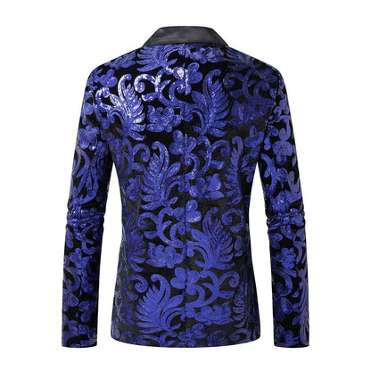 Shiny Sequin Embellished Single Button Stage Performance Outerwear in Blue Gold Green Purple Options for Men's Red Suit Jacket