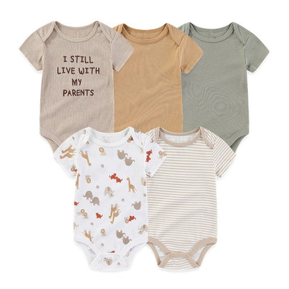 Unisex Bodysuits 4/5PCS Cotton Newborn Baby Girl Clothes Set Short Sleeve Print Baby Boy Clothes Summer Solid Color Bebes