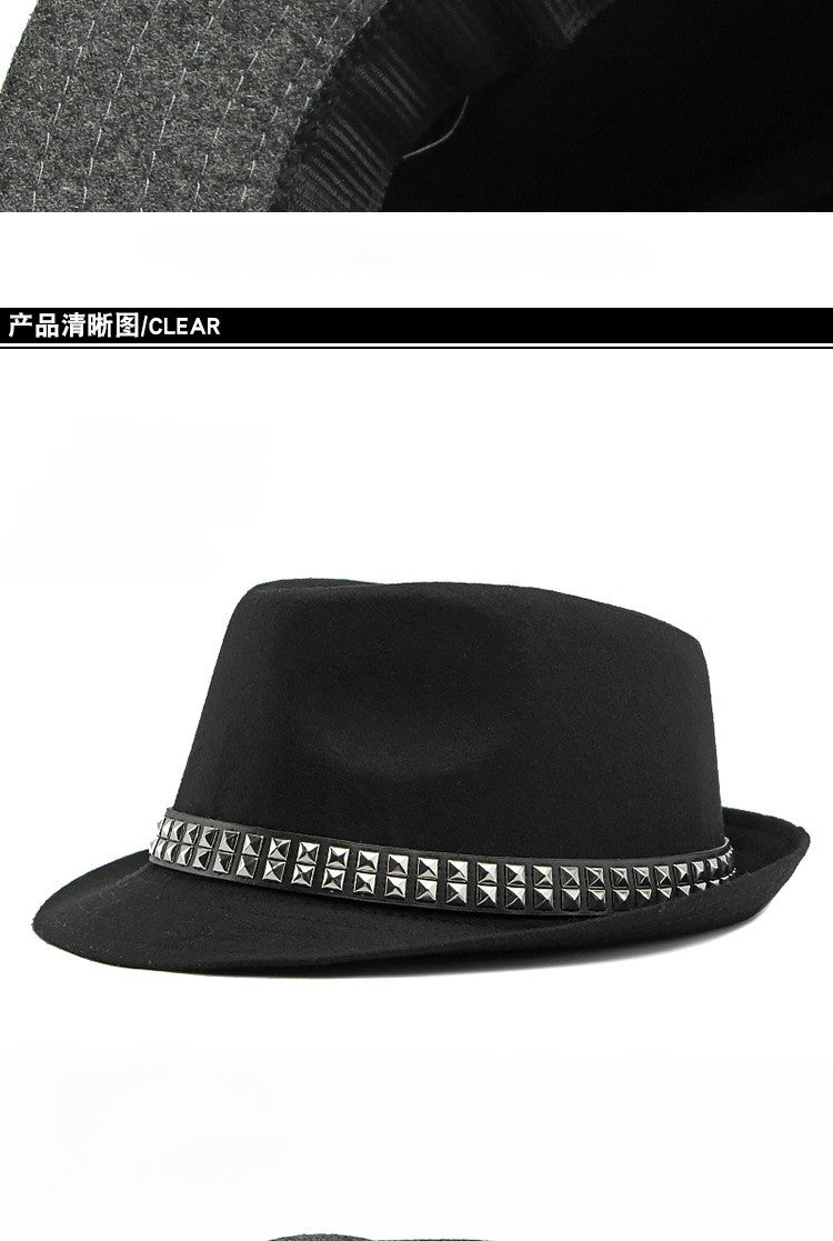 British Retro Jazz Hat Men's Autumn New Black Gentleman Hat Hip-hop Rivet Top Hat Women's Performance Hats