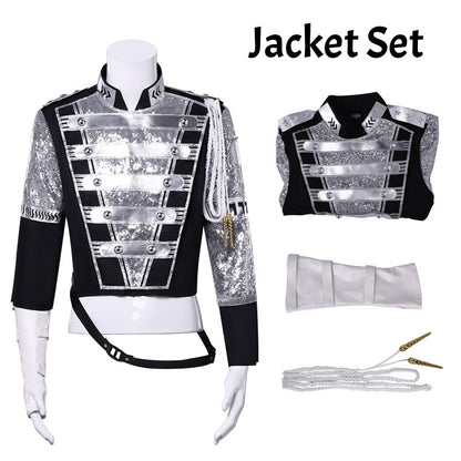 Michael Jackson Inspired Costume Military Sequin Jacket MJ Thriller Stage Performance Outfit Unisex Halloween Party
