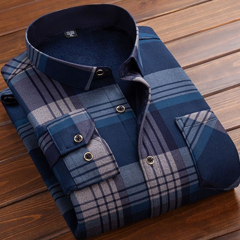 2025 Men's Winter Warm Long Sleeve Plaid Shirts Flannel Fur Lined Thick Formal Shirts Fleece Casual Shirt for Men Dress Shirts