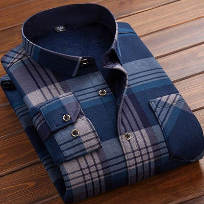 2025 Men's Winter Warm Long Sleeve Plaid Shirts Flannel Fur Lined Thick Formal Shirts Fleece Casual Shirt for Men Dress Shirts