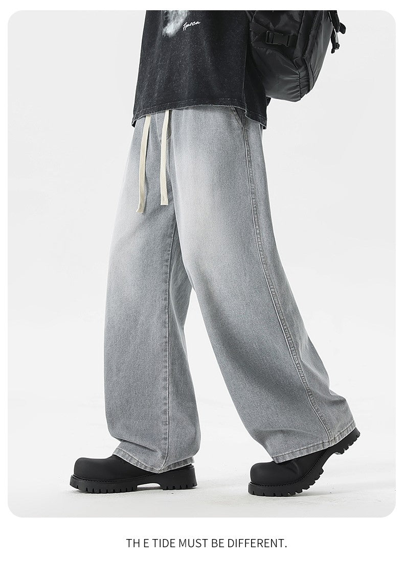 Calça Jeans Masculina Americana Solta Perna Larga Reta Casual Street Hip-hop Folgada Jeans Preto Cinza Azul Streetwear Masculino