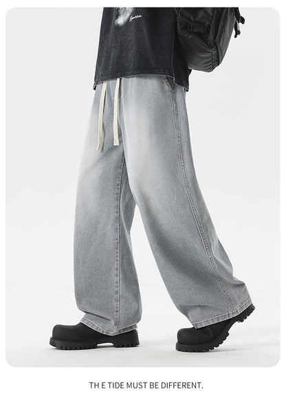 Calça Jeans Masculina Americana Solta Perna Larga Reta Casual Street Hip-hop Folgada Jeans Preto Cinza Azul Streetwear Masculino