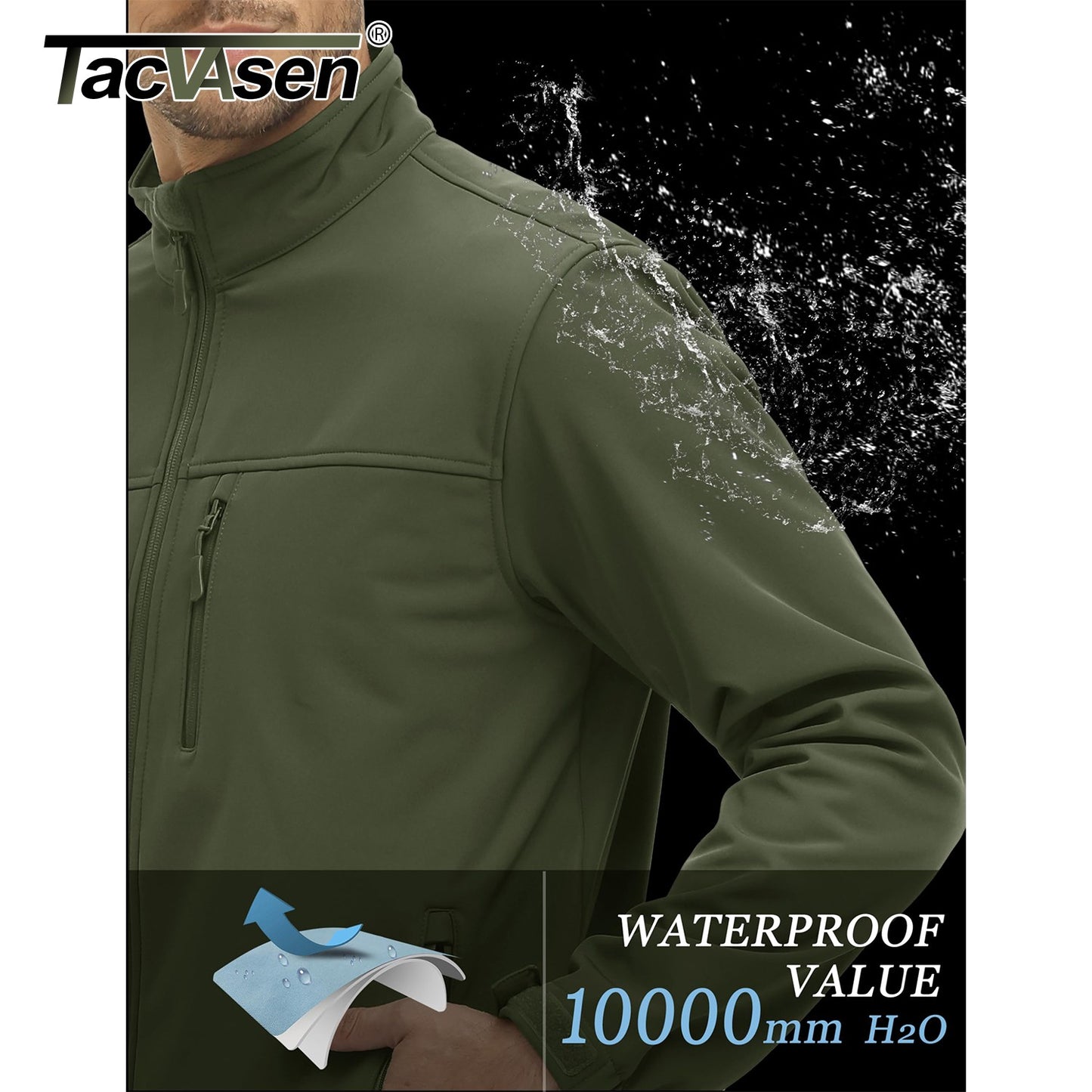 TACVASEN Waterproof Softshell Jackets Mens Winter Fleece Lined Work Jackets Zipper Pocket Outdoor Jacket Male Windbreaker