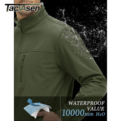 TACVASEN Waterproof Softshell Jackets Mens Winter Fleece Lined Work Jackets Zipper Pocket Outdoor Jacket Male Windbreaker