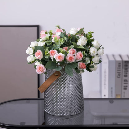 10 Heads pink Artificial Silk Rose Flowers Fake White Eucalyptus  Peony Flower Bouquet, for Home Wedding Party Garden Decoration