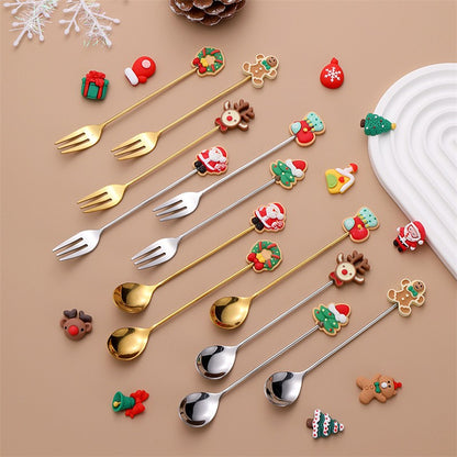 Christmas Gift  Deco Tableware Cutlery Set Elk Christmas Tree Decoration Dessert Spoon Fruit Fork Coffee Spoon Cutlery Gift