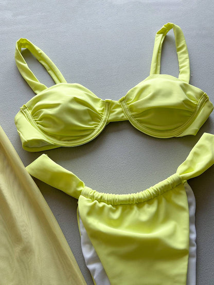 Sexy 2025 Push Up Bikini Set 3 Pieces Swimwear Low Waist Biquini Swimsuit Summer Brazilian Bathing Suit Floral Beachwear Skirt