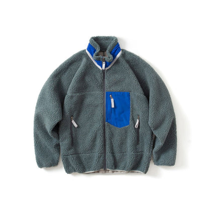 Pata Outdoor Windproof Hiking Fleece Jacket Imitation Lamb Wool Stand Collar Zipper Fleece Jacket Polar Fleece Warm Couple Coat