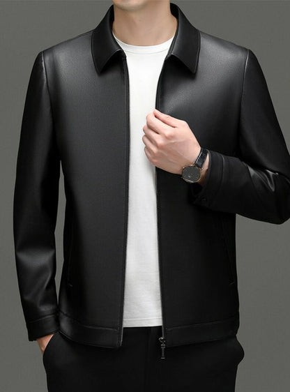 2025 Fall And Winter Models Men's Jacket Lapel Business Casual PU Leather Jacket Thin Thick Black Lake Blue