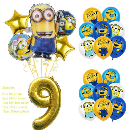 Anime Minion Themed Party Decorations Party Tableware Set Plates Cups Birthday Balloons Big Eye Yellow Man Party Favors Supplies