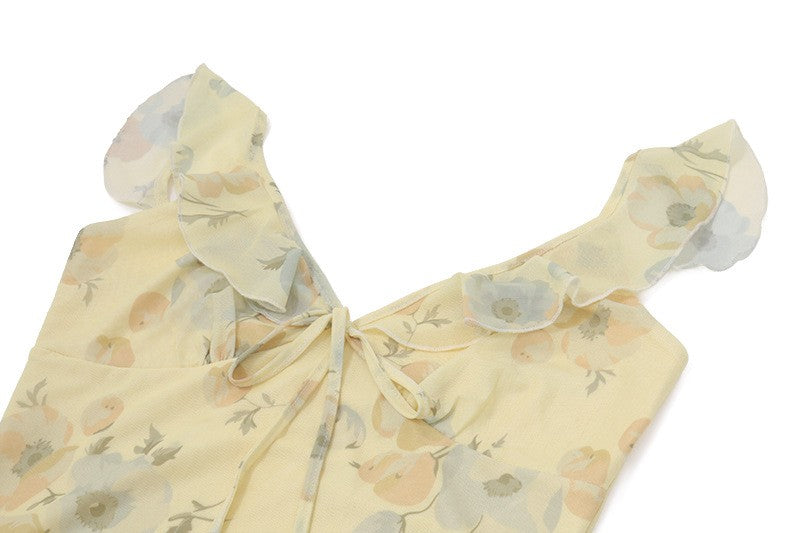 Cryptographic Summer Floral Print Plunge Maxi Dress Outfits Sexy Backless Fairy