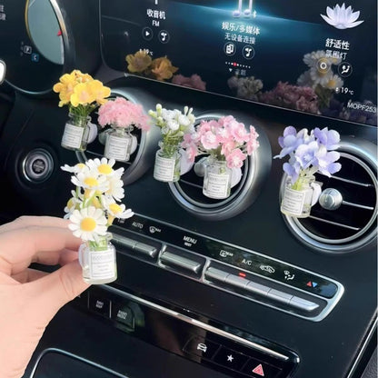 Enfeites de clipe de saída de ar do console central do carro, flores simuladas, clipe de carro, enfeites de vaso de vidro de jasmim, respira bebê para meninas, decorações
