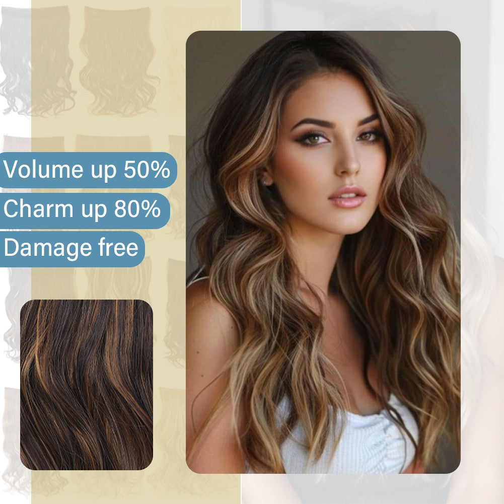 Fio Invisível em Apliques de Cabelo Sintético Ondulado 2 Presilhas em Apliques de Cabelo 45cm Fio de Nylon Peça de Cabelo Sintético para Mulheres