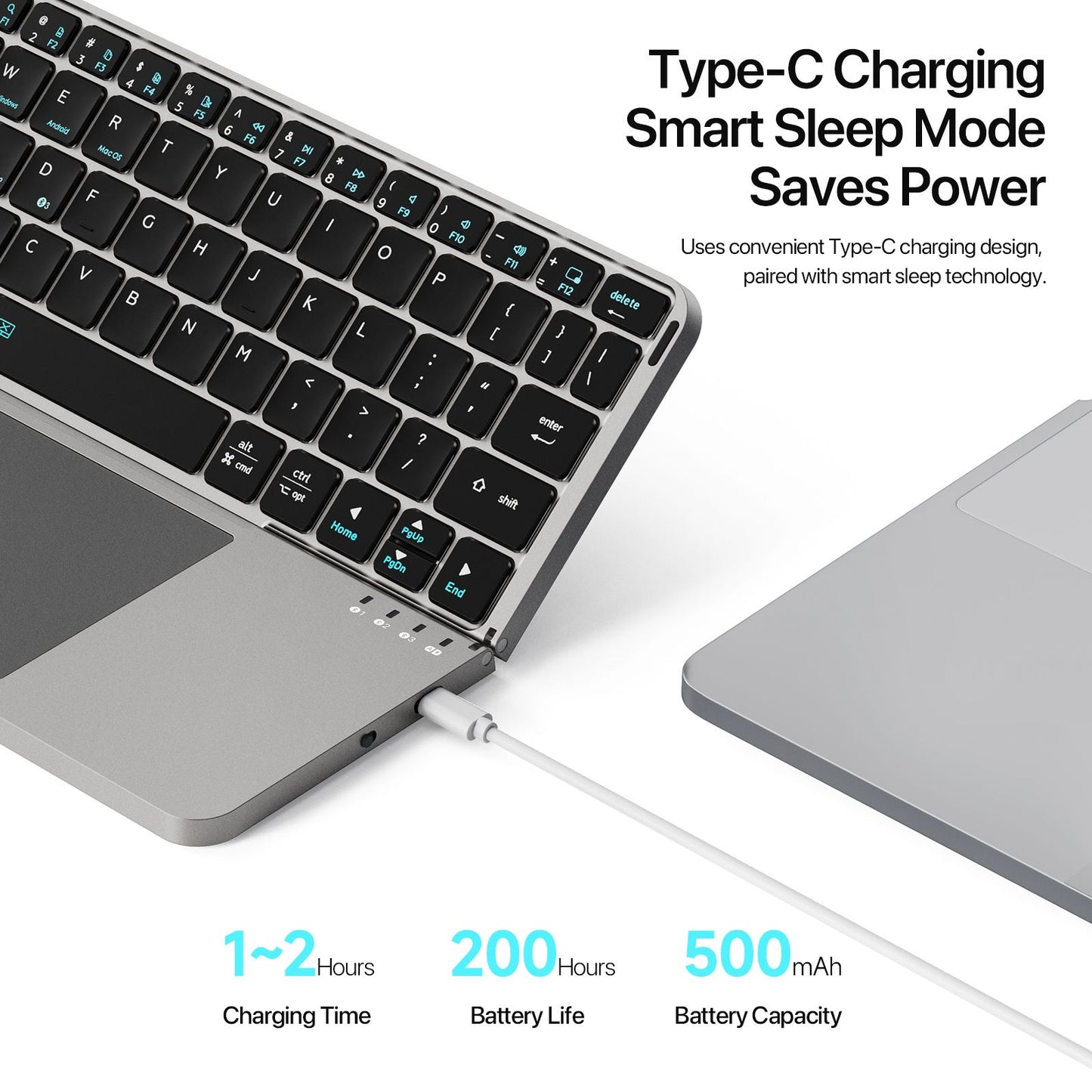 Teclado dobrável Bluetooth 5.0 DUX DUCIS com Touchpad e suporte de telefone para celulares, tablets e PCs com iOS, Android, Windows e Mac
