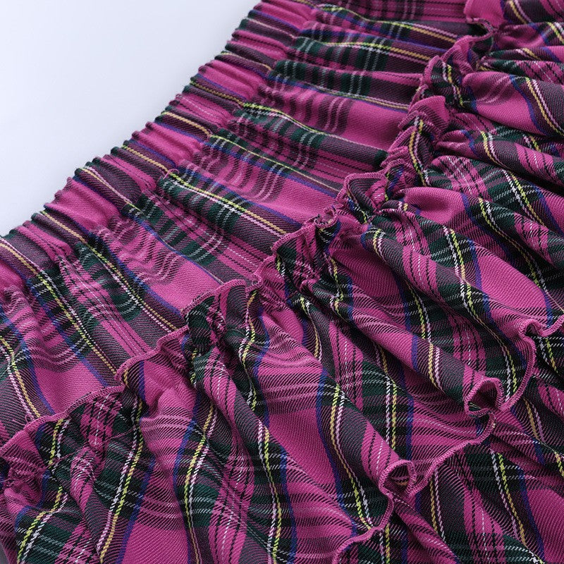 Pink Skirt Japanese College Style Youth Girl Plaid Skirt Female High Waist Slim Lolita Cosplay Y2k Skirt Goth Skirt