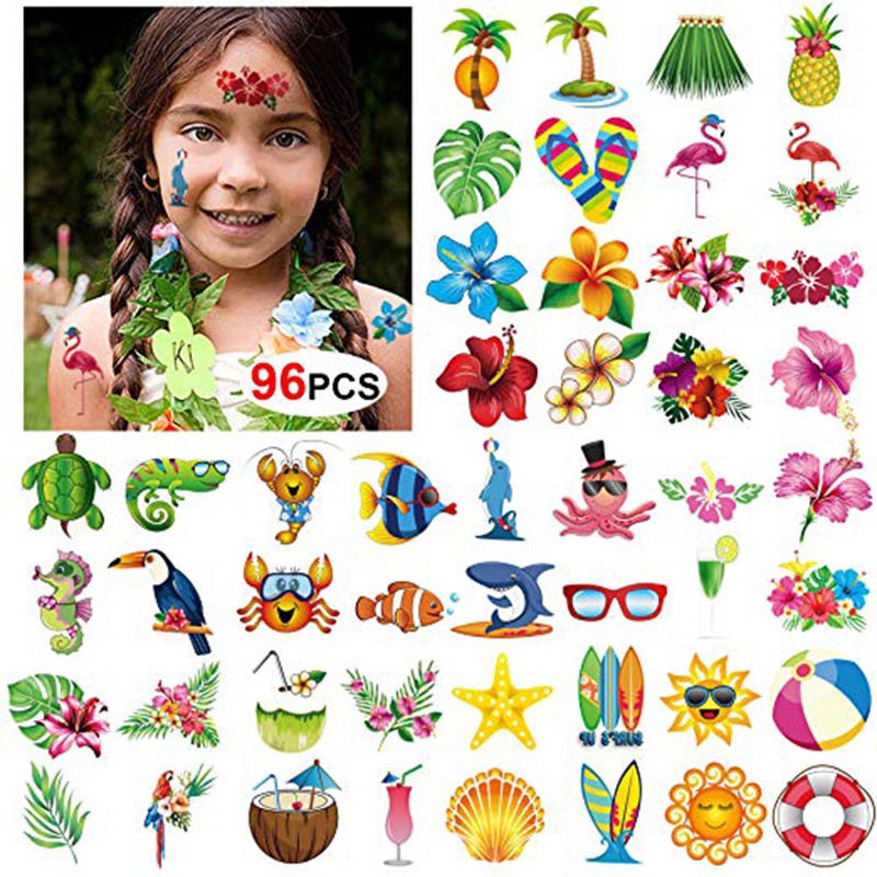 Hawaiian Beach Party Aloha Temporary Tattoo Sticker Waterproof Tropical Flamingo Party Luau Summer Beach Birthday Decorations