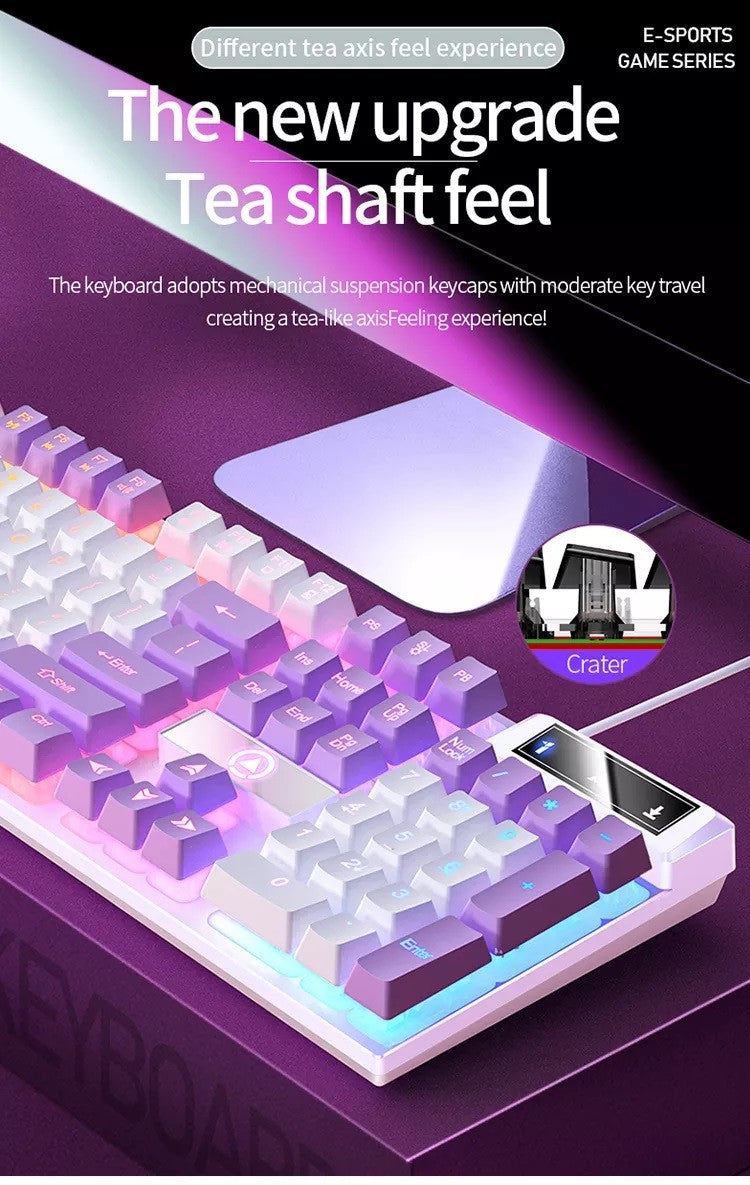 K500 Pink Keyboard Mixed Color White Pink Keycaps 104 Keys Wired Gaming Keyboard for Laptop PC