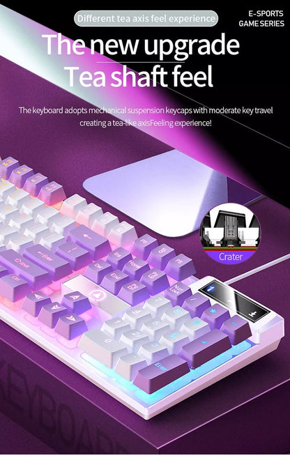 K500 Pink Keyboard Mixed Color White Pink Keycaps 104 Keys Wired Gaming Keyboard for Laptop PC