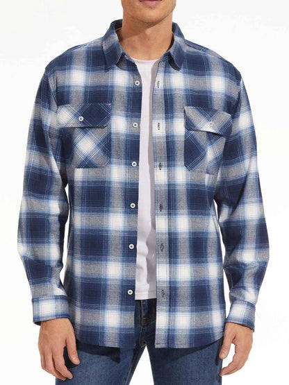 TACVASEN Oversize Lightweight Shirt Jacket Button Down Cotton Plaid Shirts Mens Long Sleeve Streetwear Flannel Shirts W/ Pockets