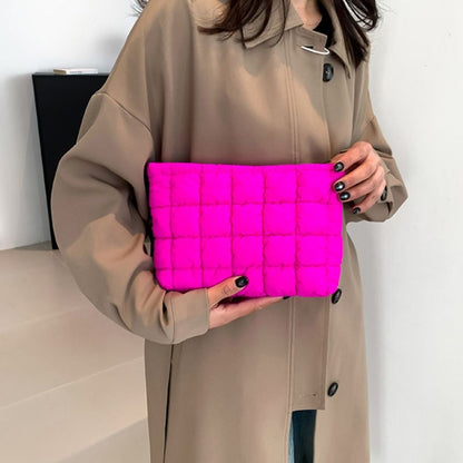 Fashion Puffy Quilted Padded Makeup Bag Zipper Storage Bag Cotton Clutch Bag Handbag Solid Color Cosmetic Bag Lady