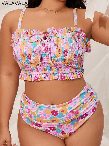 2025 Print 2 Piece Plus Size Bikini Women Verge Strapped Large Swimsuit High Waist Lady Swimwear Beach Chubby Curvy Bathing Suit