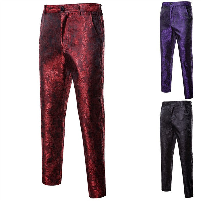 New Men Business Jacquard Suit Pants Black / Red / Purple / Navy Fashion Male Wedding Party Dress Thin Trousers