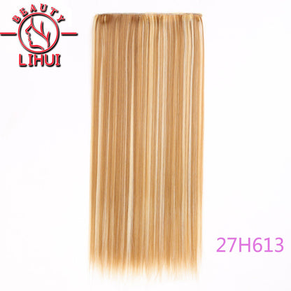Extensões de cabelo sintéticas com clipe, longas e lisas, com 5 clipes em uma única peça, extensões de cabelo multicoloridas LIHUI