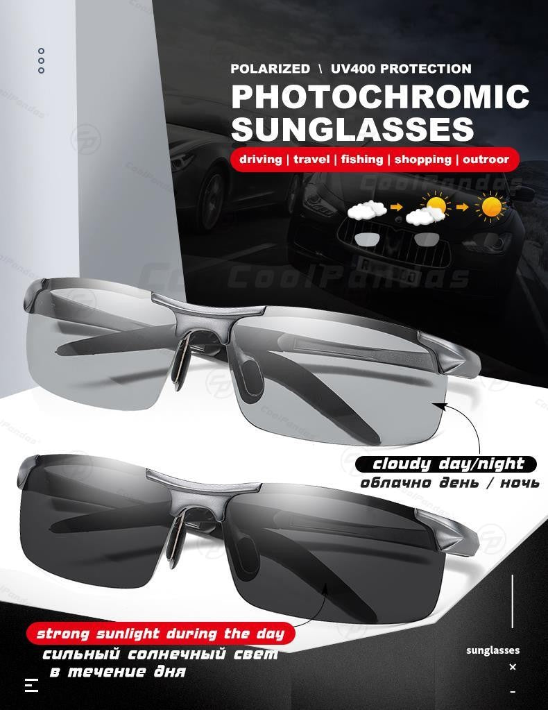 CoolPandas Óculos de Sol Fotocromáticos Masculinos Polarizados Sem Aro para Esportes ao Ar Livre Óculos de Condução Dia Noite Camaleão Óculos Masculinos