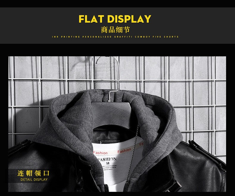 Hooded Leather Jacket Men's Jacket Winter PU Leather Coat Teenage Jackets Men's Motorcycle Leather Coat Harajuku