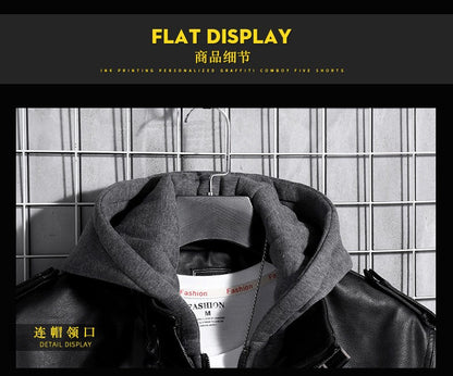Hooded Leather Jacket Men's Jacket Winter PU Leather Coat Teenage Jackets Men's Motorcycle Leather Coat Harajuku