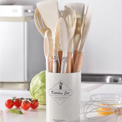 12PCS Food Grade Silicone Kitchen Cookware Utensils Turner Spatula Measuring Spoon Practical Cooking Tool Kitchenware Set