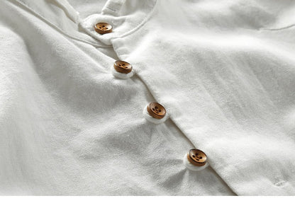 M-7XL 2025 Spring and Autumn New Men's Casual Shirts Retro Chinese Style Stand Collar Slim Cotton Linen Long Sleeve Shirt