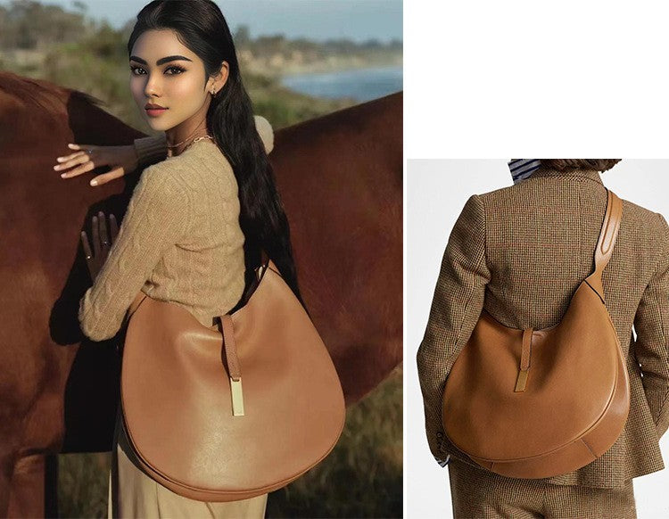 New Fashionable Women's Underarm Bag, Leather Riding Style Brown/Black Crossbody Bag Crescent Bag Travel Bag