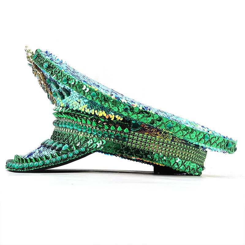 Chapéu de Capitão Chapéu Punk de Lantejoulas Coloridas com Strass para Festa Festival Aniversário Casamento Chapéu de Noiva Chapéu de Palco para Mulheres e Homens