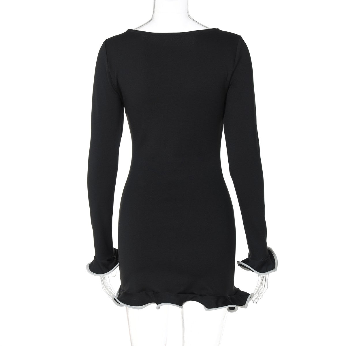 Dulzura O-Neck Long Sleeves Ruffles Patchwork Bodycon Mini Dress Sexy Elegant Ou