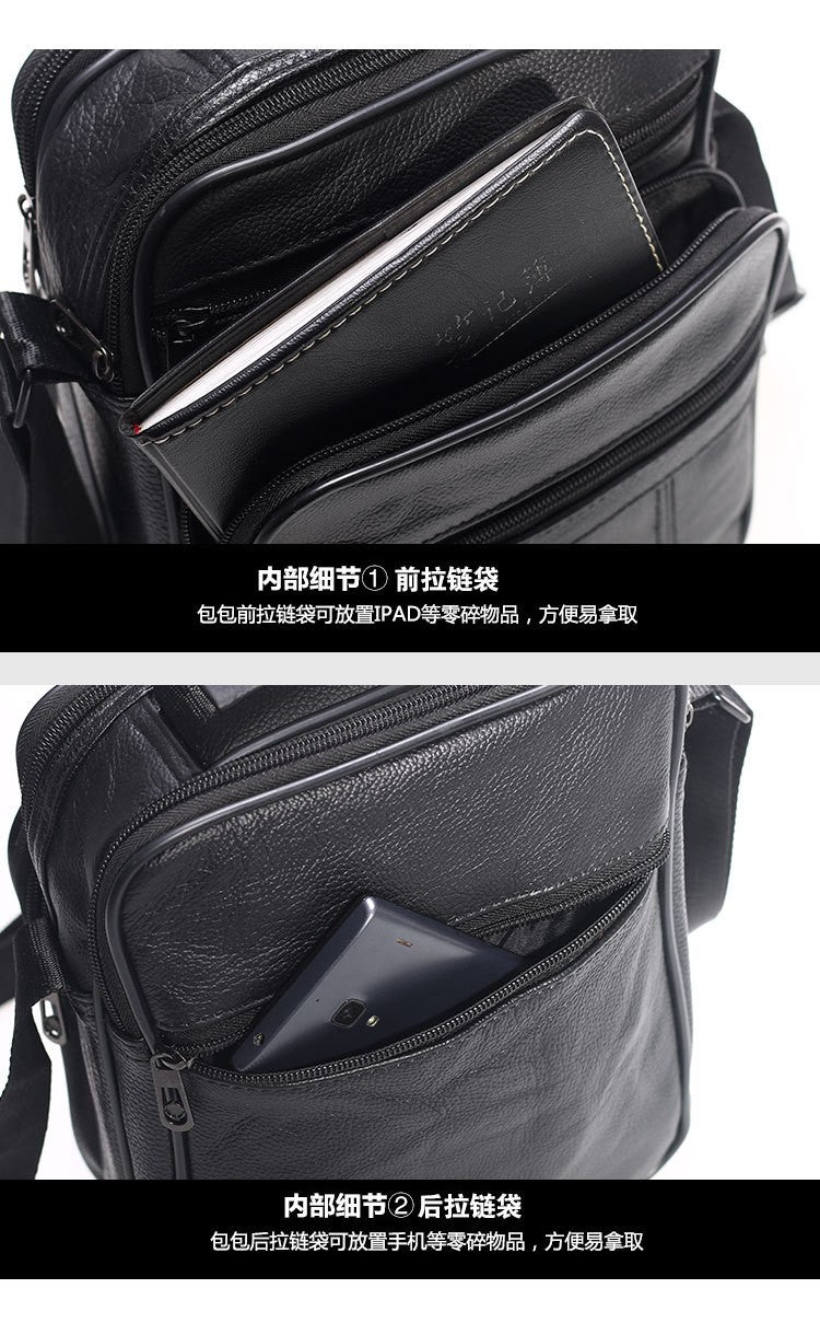 Men Genuine Leather Shoulder Bag Male Cowhide Leather Handbags Men's Large Zipper Messenger Bag Travel Tablet Bag Tote
