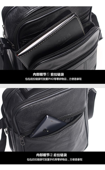 Men Genuine Leather Shoulder Bag Male Cowhide Leather Handbags Men's Large Zipper Messenger Bag Travel Tablet Bag Tote