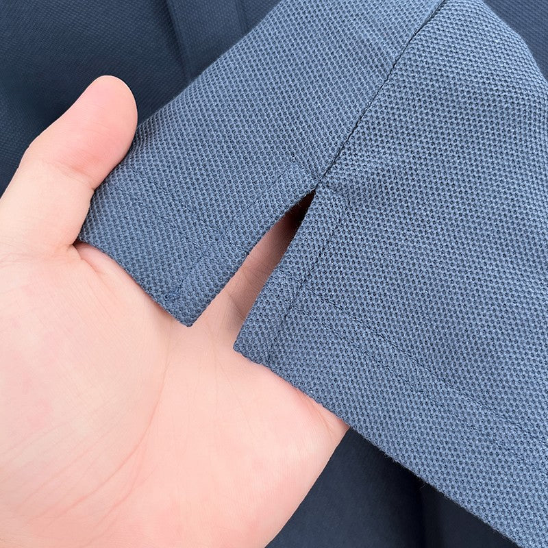 100% pure cotton spring and autumn fashionable men's lapel striped long sleeved polo shirt brand letter V relief design casual T