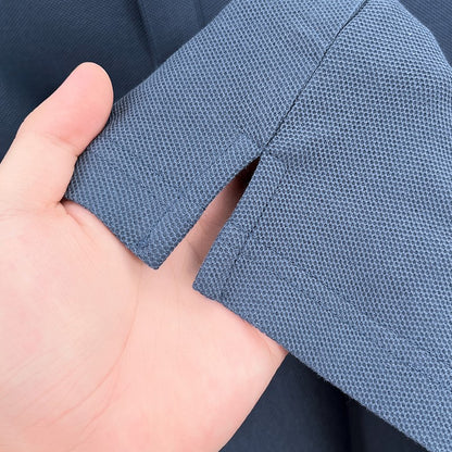 100% pure cotton spring and autumn fashionable men's lapel striped long sleeved polo shirt brand letter V relief design casual T