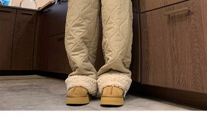 Heavy Winter Cotton Waterproof Splicing Lamb Fleece Cotton Pants for Men and Women, Solid Color Diamond Grid Embroidered Clip Co