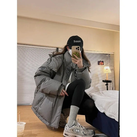 Winter Grey Heart Shaped Short down Cotton Jacket Men Women Couple Bread Style Outerwear Unique Design Sensation Coat