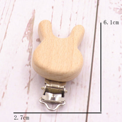 5PCS Wooden Rabbit Pacifier Clip Baby Accessories Wooden Animal Pacifier Metal Holder Elephant Pacifier Wooden Baby Teeth
