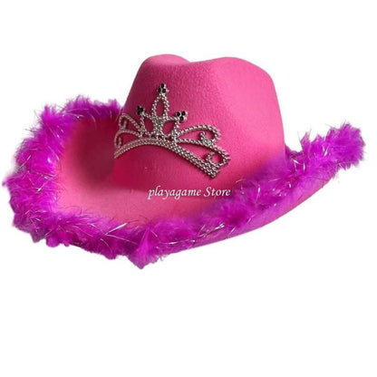 Y88A Furry Trims Western Hat Western Jazzs Party Hat Woman Cowgirls Hat Party