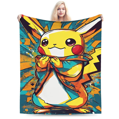 Cobertor de Flanela com Cena Clássica de Pokémon para Cama Super Quente, Mantas para Sofá, Cadeira, Piquenique, Colcha Engraçada, Capa para Sofá-Cama